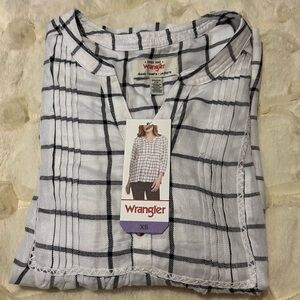 WRANGLER NWT Women's Babydoll Plaid Blouse White, 100% VISCOSE - NATURAL FIBERS💗